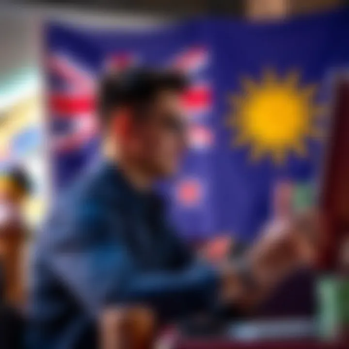 Australian player browsing a selection of casino games on a laptop with a flag in the background