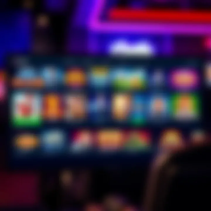 Diverse selection of online casino games displayed on a digital screen
