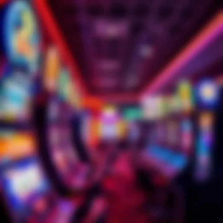 Colorful casino interface showcasing slot machines and table games under vibrant lighting