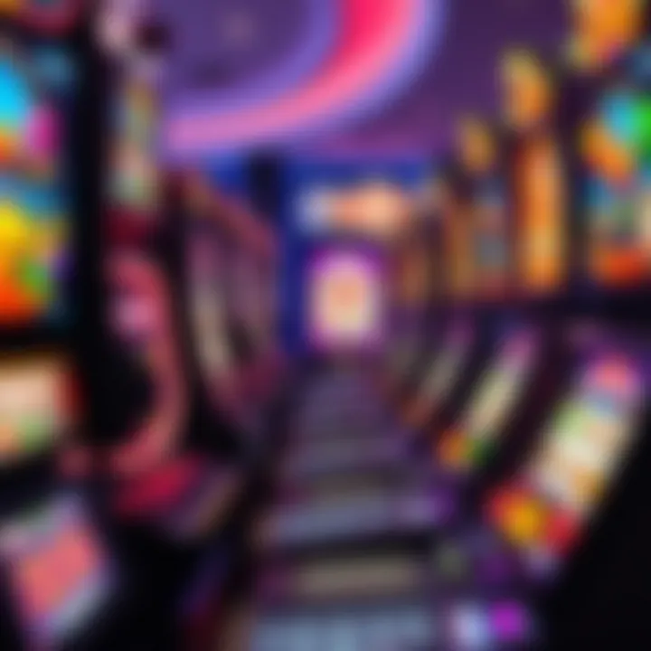 Colorful pokies slot machines with vibrant symbols and spinning reels