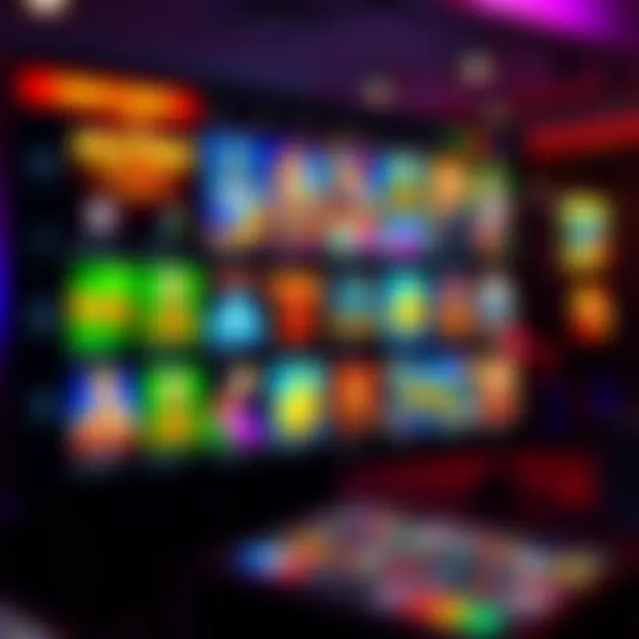 Colorful online pokies game selection screen with vibrant icons and themes