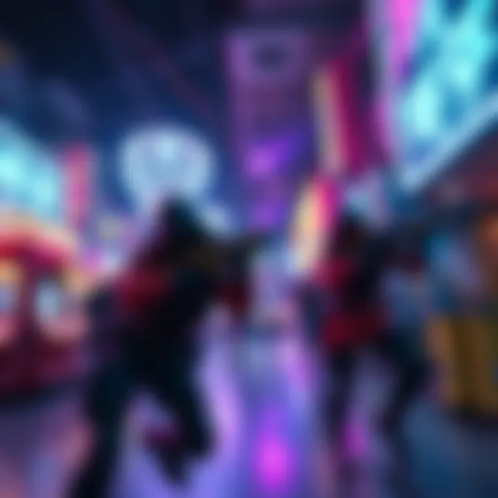 Dynamic combat scene from Hellspin showcasing vibrant neon-lit environments and fast-paced action