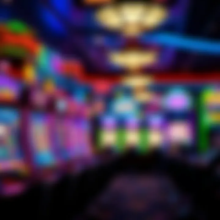 Colorful array of casino slot machines with vibrant lights and digital displays