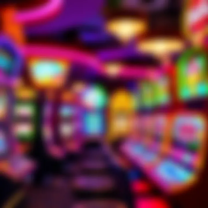 Colorful casino slot machines with bright lights and symbols