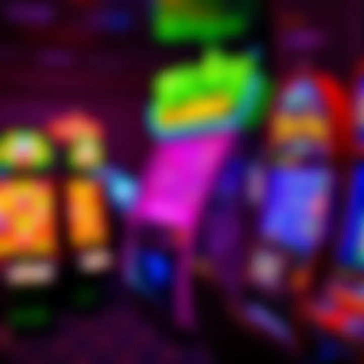Colorful casino slot machines with bright symbols and spinning reels