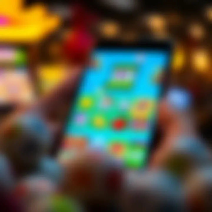 Mobile device displaying the Jackpot Jill app interface with colorful lotto and scratchie game icons