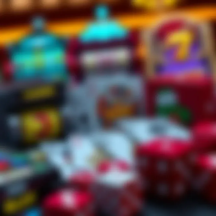 Colorful casino game icons including slots, cards, and dice representing diverse game selection