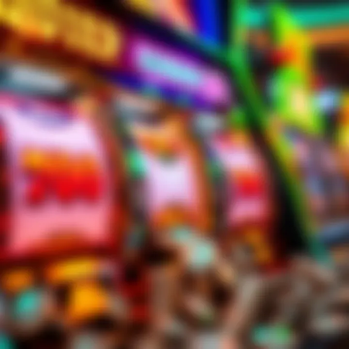 Colorful slot machine reels showing a jackpot win with coins spilling out