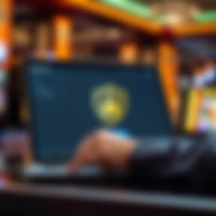 User logging into The Pokies Net Australia platform on a laptop with a secure connection symbol