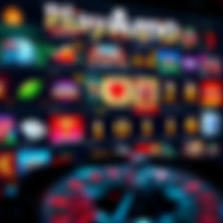 Overview of PlayAmo Casino Game Variety Wide selection of casino game icons including slots, blackjack, and roulette displayed on a digital interface