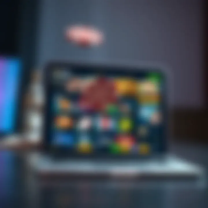 Illustration of digital casino chips floating above a laptop screen displaying Playamo casino interface