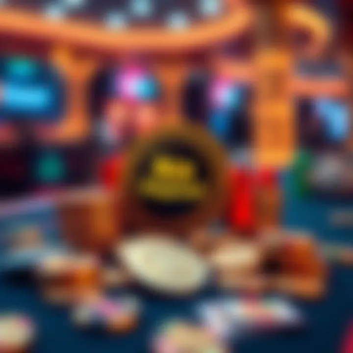 Illustration showing the concept of a no deposit bonus in online casinos with coins and a bonus badge