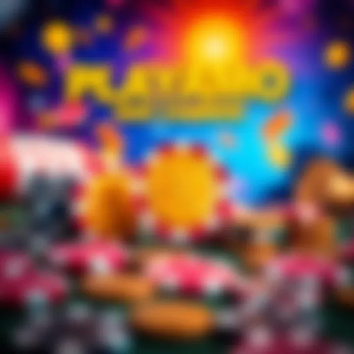 Graphic depicting various casino chips and tokens with a vibrant background representing online bonuses