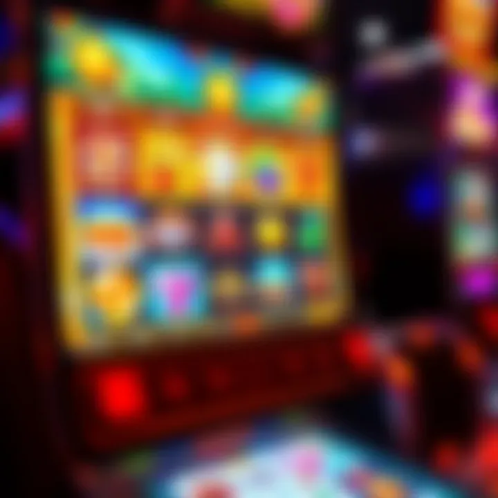 Colorful online pokies interface with various game icons displayed on a digital screen