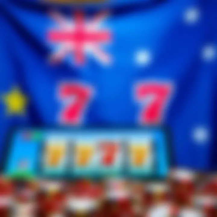 Australian flag backdrop with digital casino elements representing online gaming