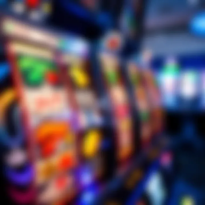 Close-up view of a slot machine displaying colorful symbols on its reels