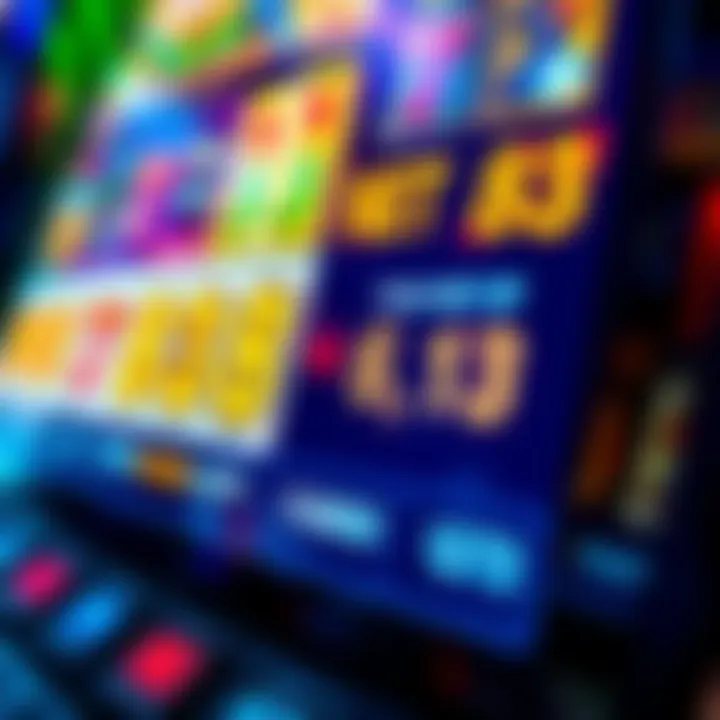 Slot Machine Display Highlighting Pokies Net 83 Payout Rates Close-up view of a digital slot machine screen showing vibrant symbols and payout information