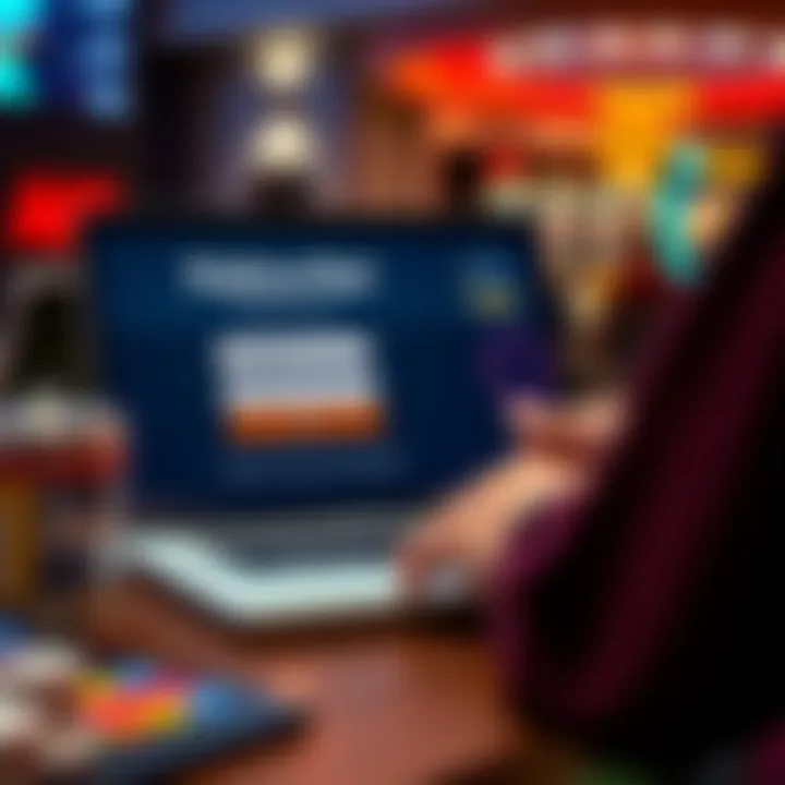 User navigating the Pokies Net login page on a laptop with clear interface elements