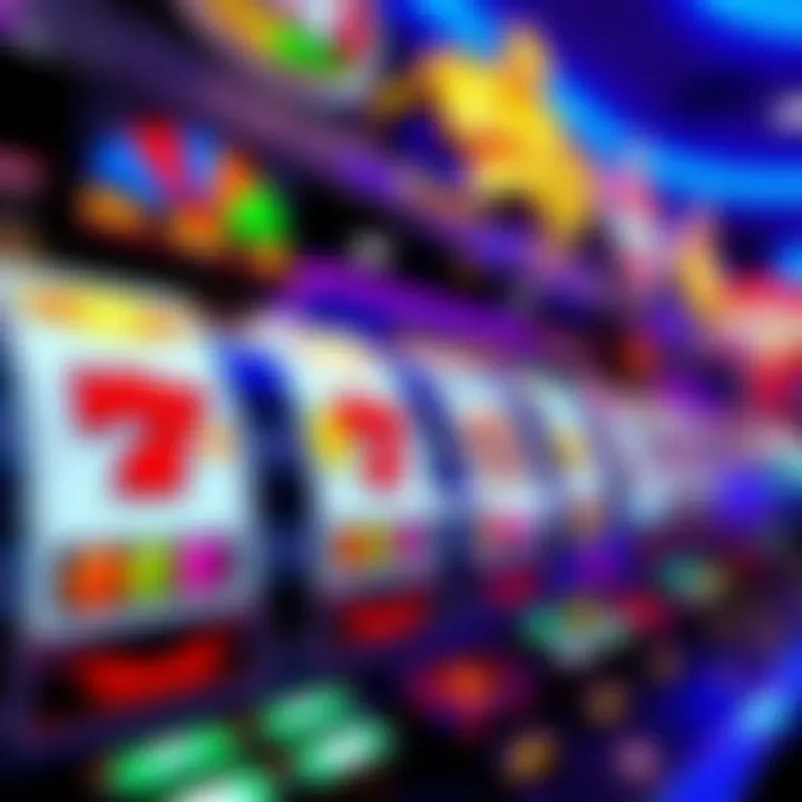 Colorful online pokies interface with reels spinning and various symbols visible