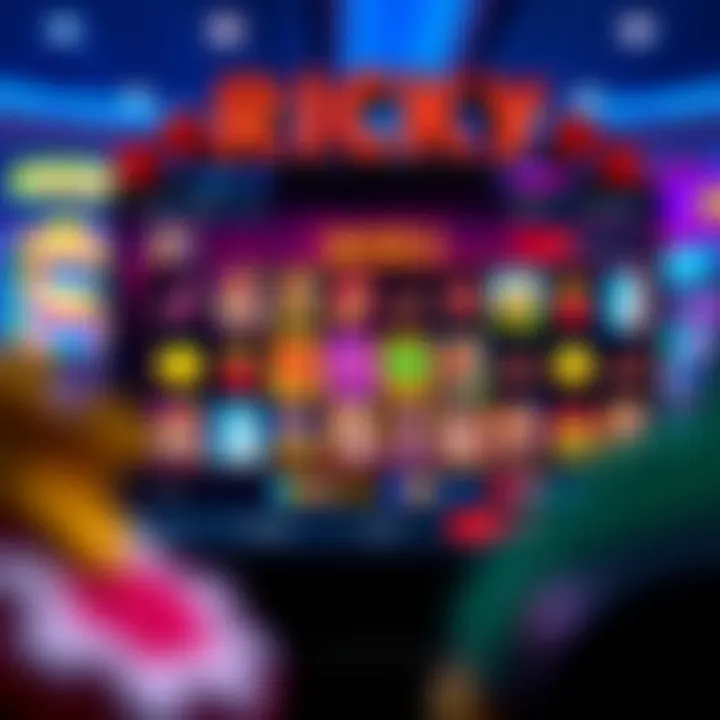 Colorful online casino game screen with various slot themes and jackpots displayed