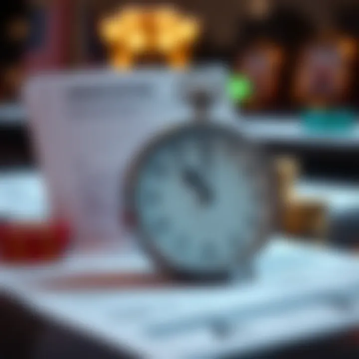 Verification documents and a clock symbolizing identity confirmation and processing time