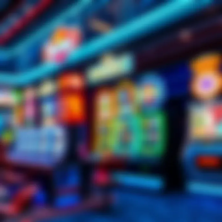 Colorful online casino game interface displaying various slot machines and card games on a vibrant digital platform