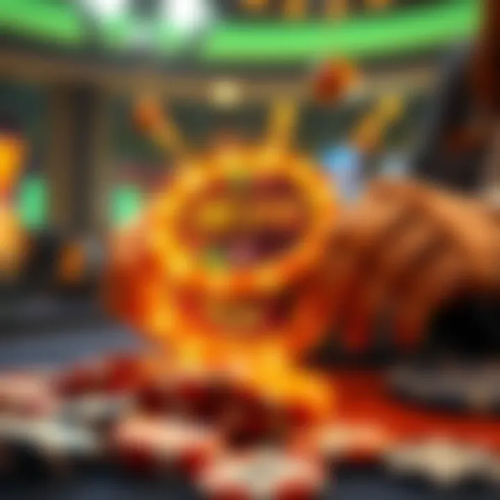 Illustration of a player activating free spins bonus with glowing tokens and casino chips