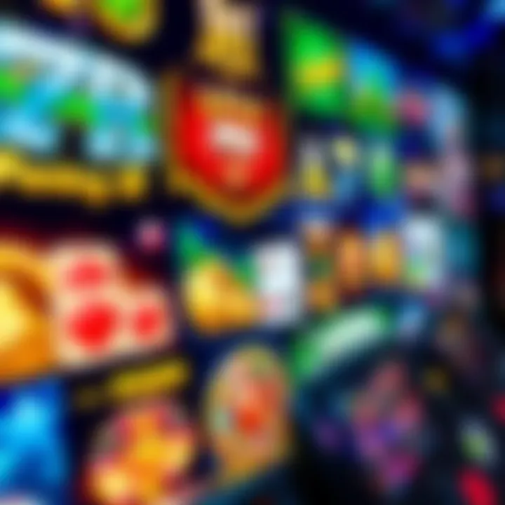 Colorful assortment of casino game icons including slots, poker, and roulette on a digital screen