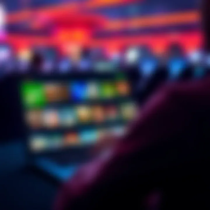 User navigating the RocketPlay platform on a laptop with vibrant game thumbnails displayed