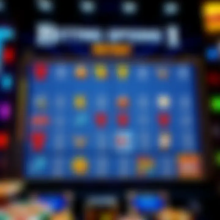 Illustration of betting options and payout chart for a casino slot game with clear icons and values