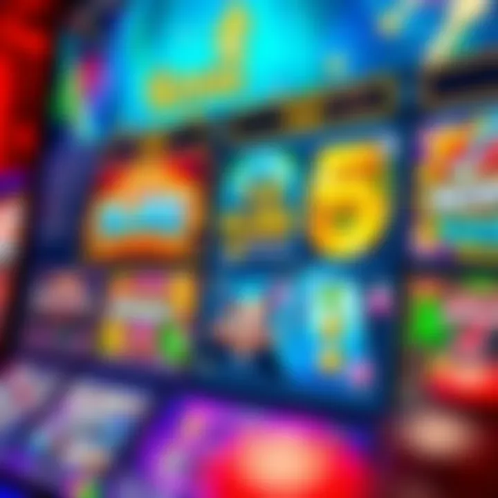 Dynamic Slot Game Selection at Royal Reels Casino Vibrant online casino interface showcasing a variety of slot games with colorful reels and engaging themes