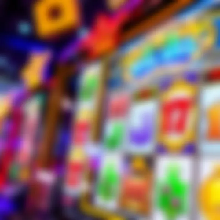 Vibrant casino slot machine interface with colorful reels and symbols