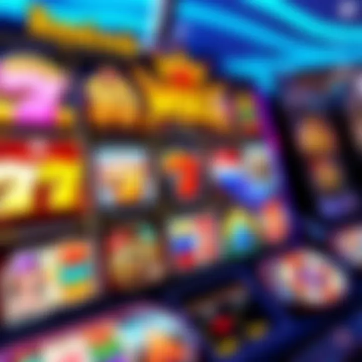 Colorful slot machine reels with vibrant symbols spinning on a digital casino interface