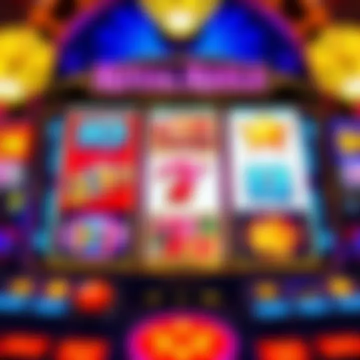 Colorful slot machine reels featuring classic symbols and modern effects