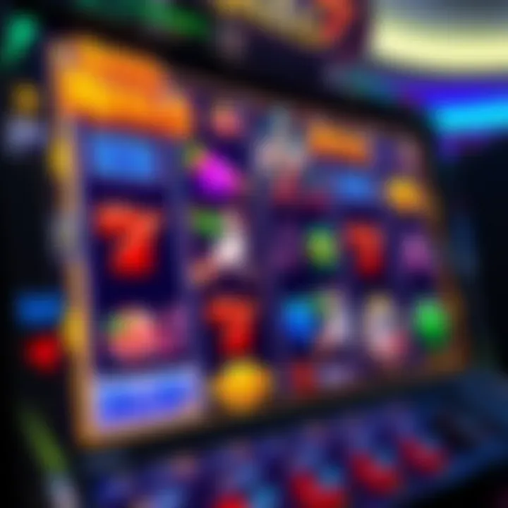 Slot machine reels displaying vibrant symbols in an online casino interface