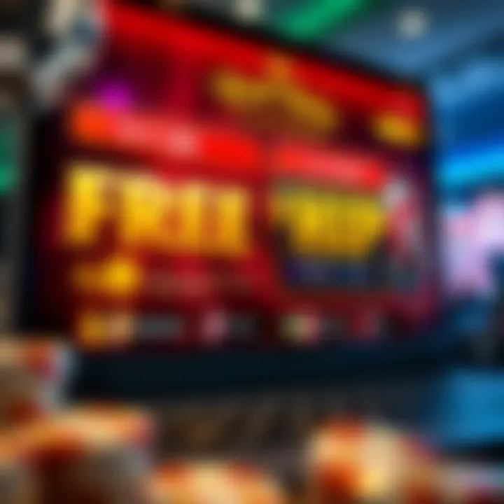 Illustration of online casino interface with highlighted free chip offer and payout options
