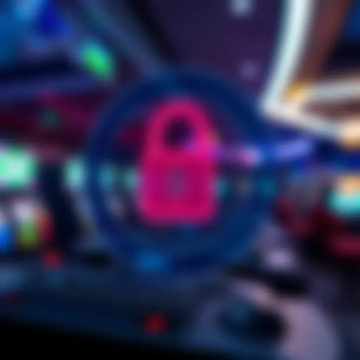 Secure online gaming with padlock symbol and digital elements