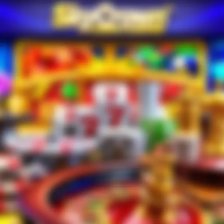 Colorful array of online casino game icons including slots, poker, and roulette