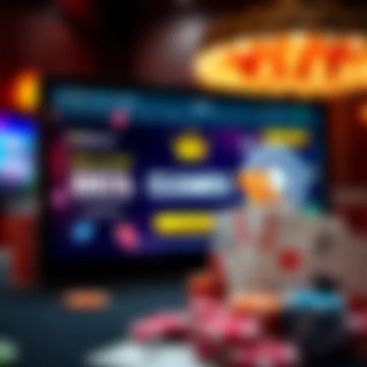 SkyCrown Casino No Deposit Bonus Offer Overview Exciting casino welcome bonus offer displayed on a digital screen with playing cards and chips