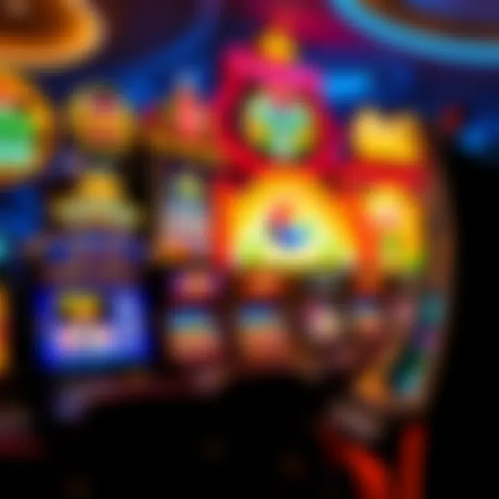 Colorful online casino game interface with various slot machines and card games displayed