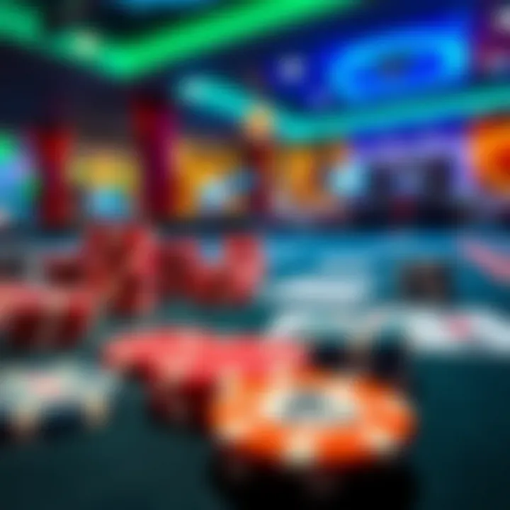 Colorful casino chips and playing cards on a gaming table