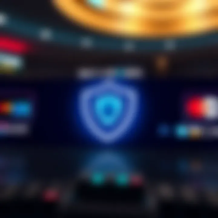 Secure digital payment icons with shield symbol representing safe transactions for online gaming