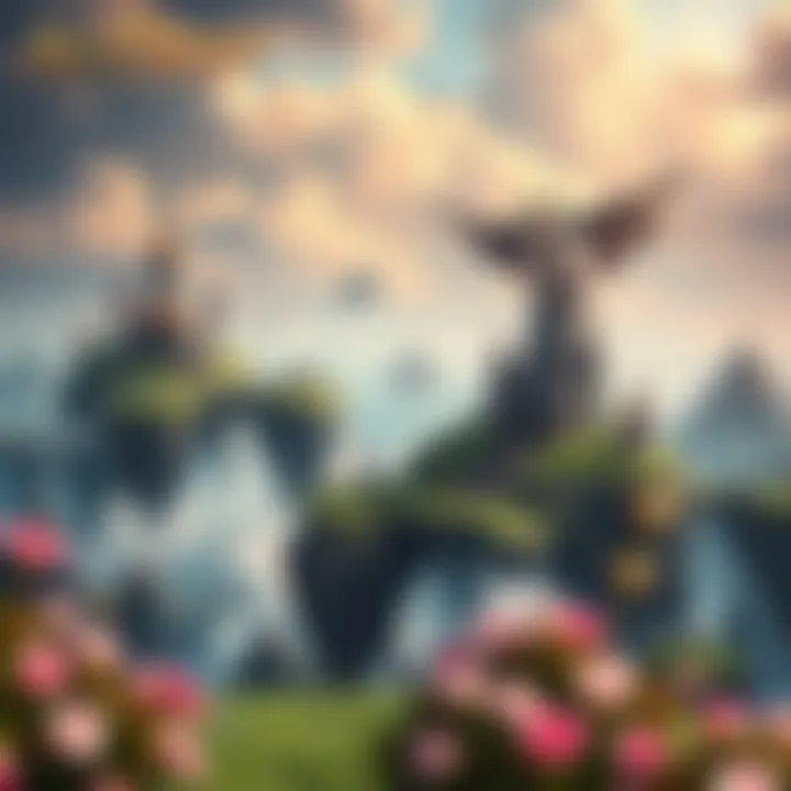 Fantasy landscape with floating islands and magical creatures in a vibrant online game setting