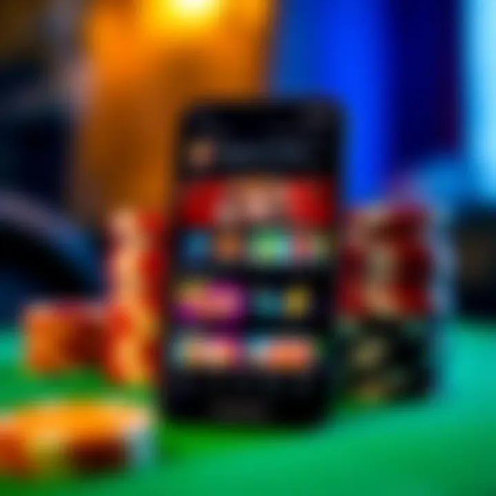 Mobile phone displaying a casino app interface with game options and betting features