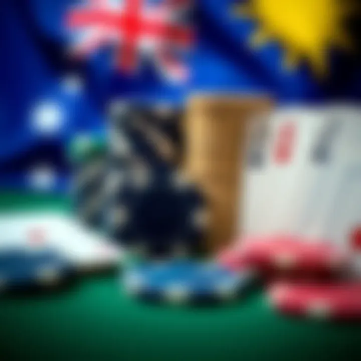 Australian flag background with poker chips and playing cards symbolizing gambling in Australia