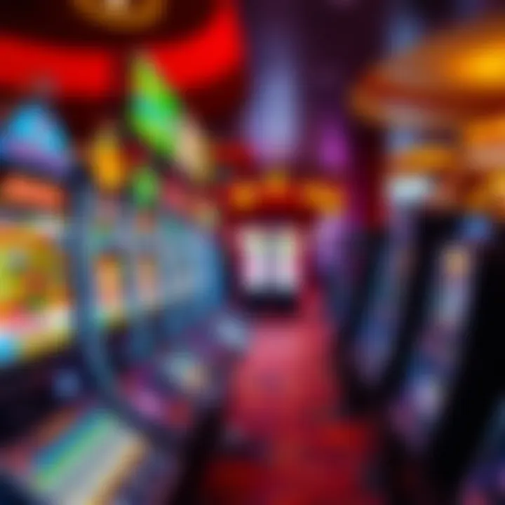 Colorful pokies machines inside a lively Australian casino environment