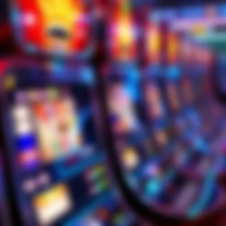 Colorful electronic gaming machine with spinning reels and vibrant symbols