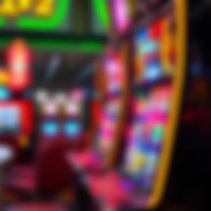 Colorful electronic pokies machine with spinning reels and various symbols visible on the screen