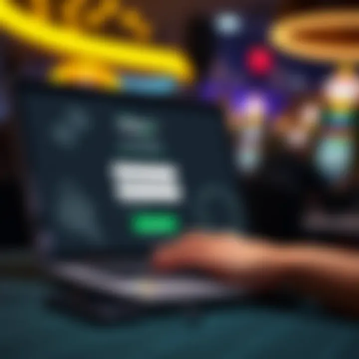 User logging into online pokies platform on a laptop with secure connection icons