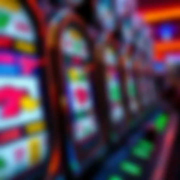 Close-up view of a pokies machine with reels spinning and colorful symbols